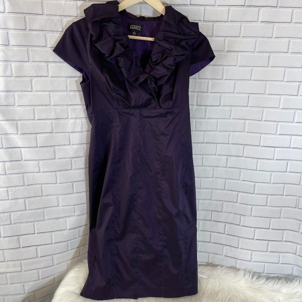 Adrianna Papell Purple Fitted Ruffle Neck Dress